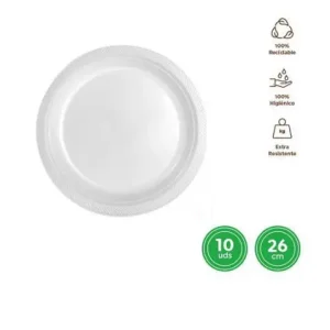 Platos Llano Redondo Reutilizable Blanco Ø26CM