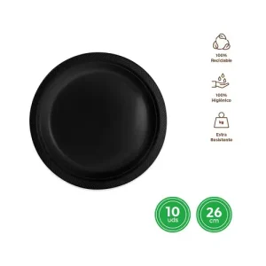Platos Llano Redondo Reutilizable Negro Ø26CM