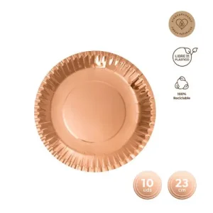 Platos Llano Redondo Oro Rosa Metalizado 23cm