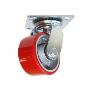 Rodaja De Fierro Con Poliuretano Rojo Giratoria Con Placa 3″ ZF5061