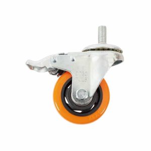 Rodaja De Pvc Naranja Giratoria 3″ Con Espiga Roscada De 1/2″ Con Freno ZF5196