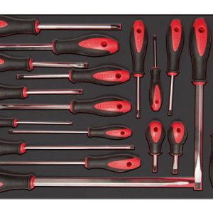 Juego de destornilladores mango bimaterial varias puntas bandeja laminada, 19 piezas Urrea CH307