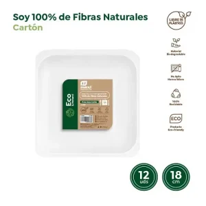 Platos Llano Cuadrado Biodegradable Blanco 18cm